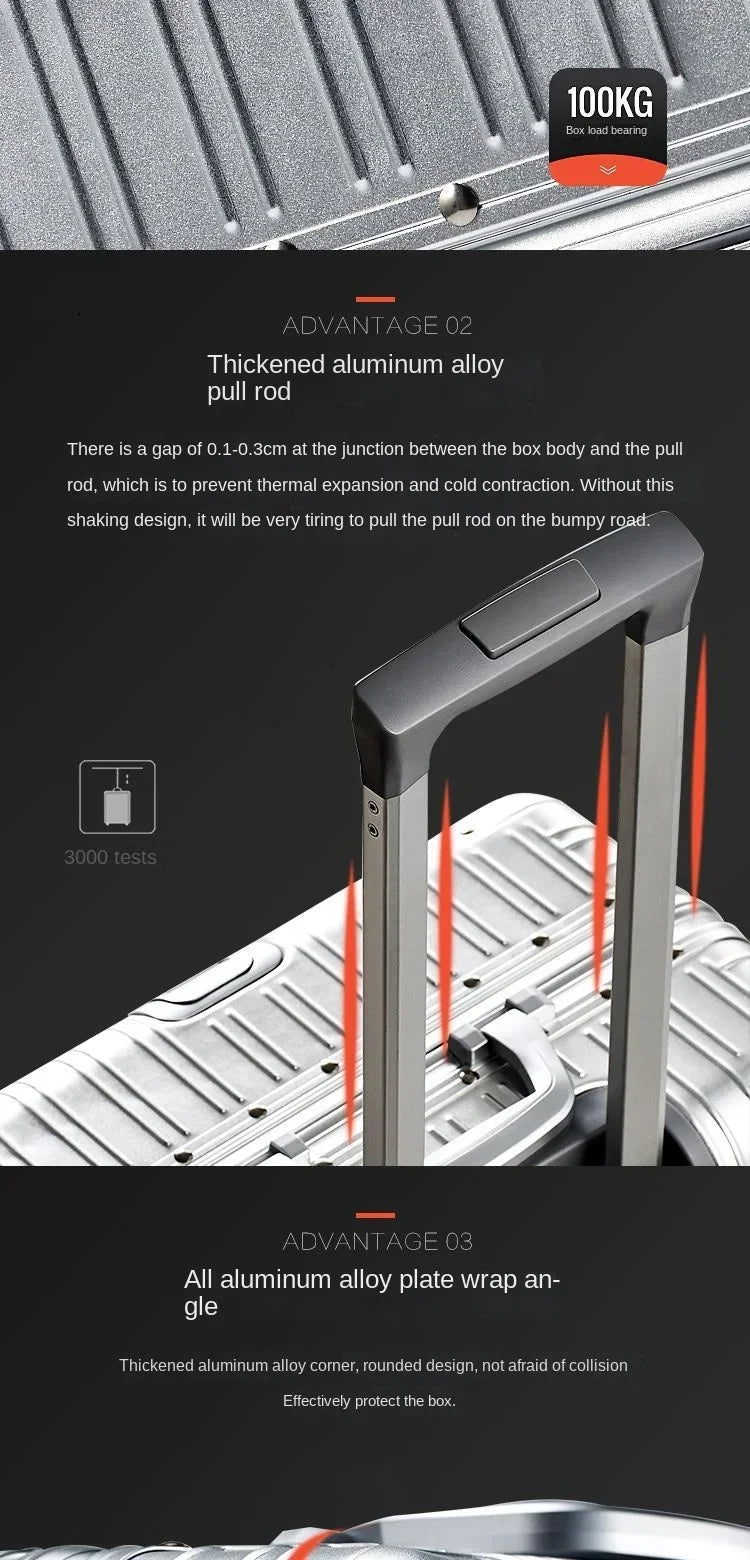 20/24/26/29 Zoll leichter Handgepäckkoffer aus Aluminium-Magnesium-Legierung – Kabinengepäck, Geschäftsreisetrolley mit Spinnerrädern.
