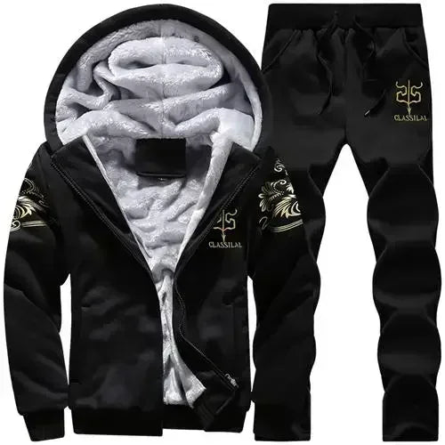 2024 New Winter Thick Men Sports Suit Tracksuit Hooded Sportswear Zipper Cardigan Hooded Woolen Trousers Pants Casual Men Set.