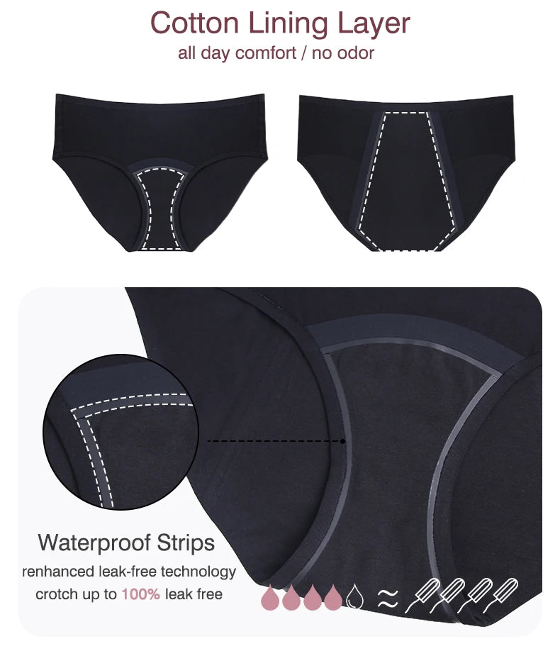 Women's Physiological Briefs Bamboo Fiber Super Absorption Mid-waist Menstrual Panties 4-Layer Leakproof    Protection.