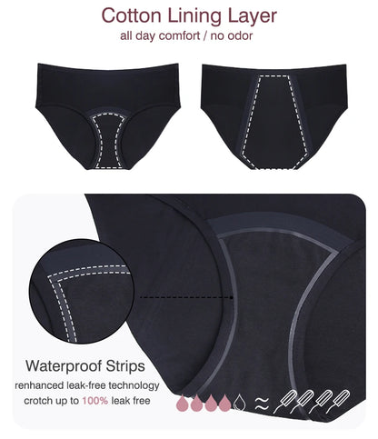 Women's Physiological Briefs Bamboo Fiber Super Absorption Mid-waist Menstrual Panties 4-Layer Leakproof    Protection.