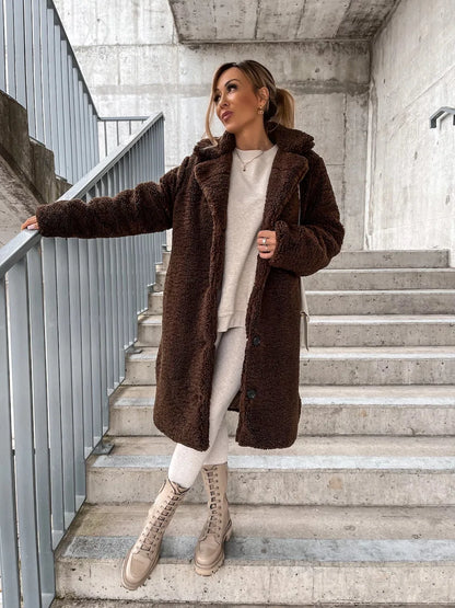 2025 frauen Winter Faux Wolle Mischungen Warme Mantel Einreiher Oberbekleidung Teddy Plüsch Mäntel Weibliche Chic Streetwear Mäntel 5XL.