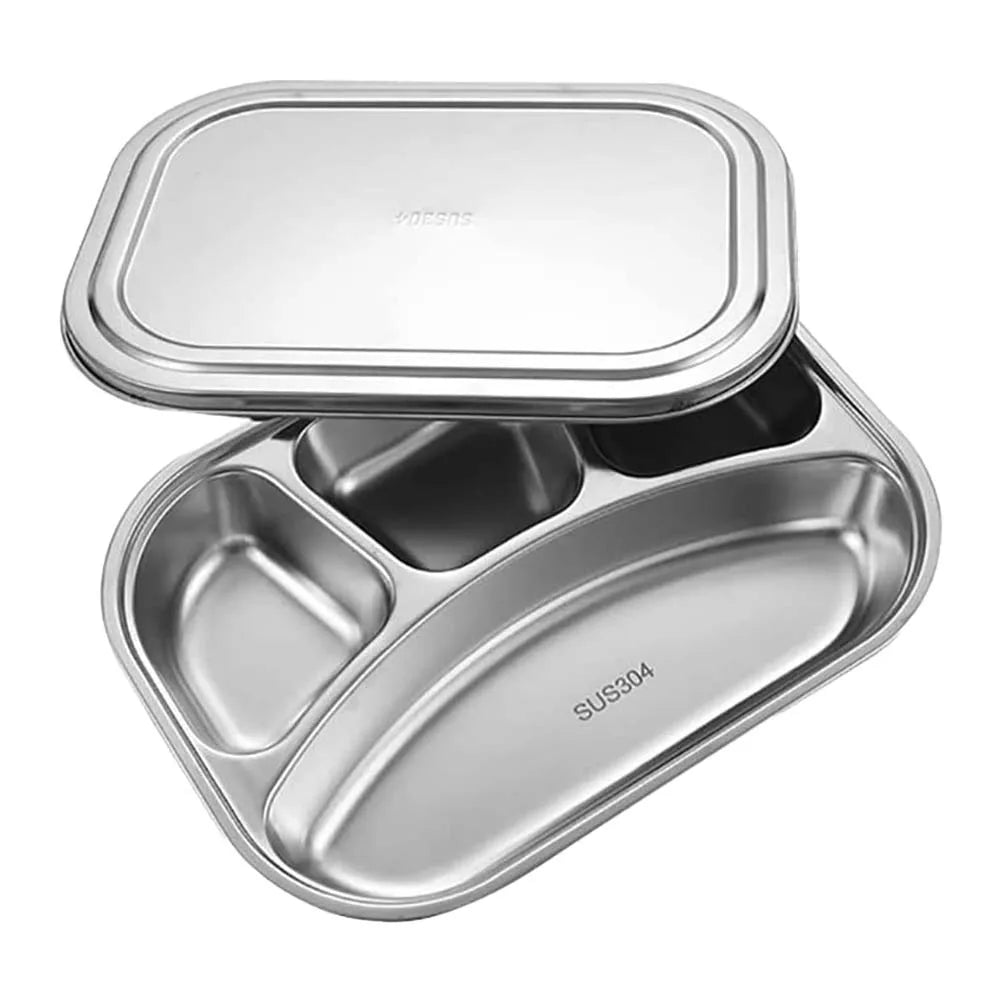 304 stainless steel dinner plate compartment with lid lunch plate.