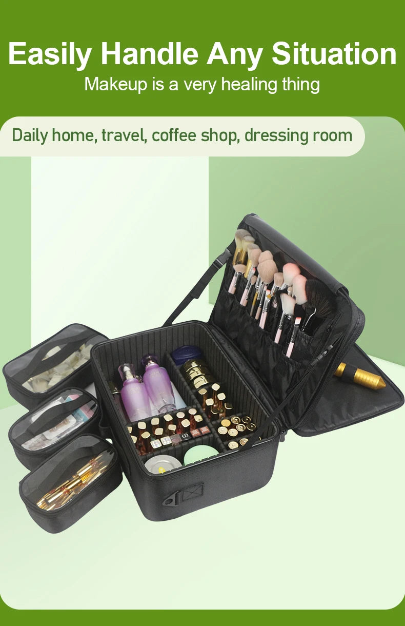 GLADCASE Makeup Case Large Waterproof Makeup Toolbox Professional With Brush Holder Beauty Cosmetic Suitcase Make Up Organizer