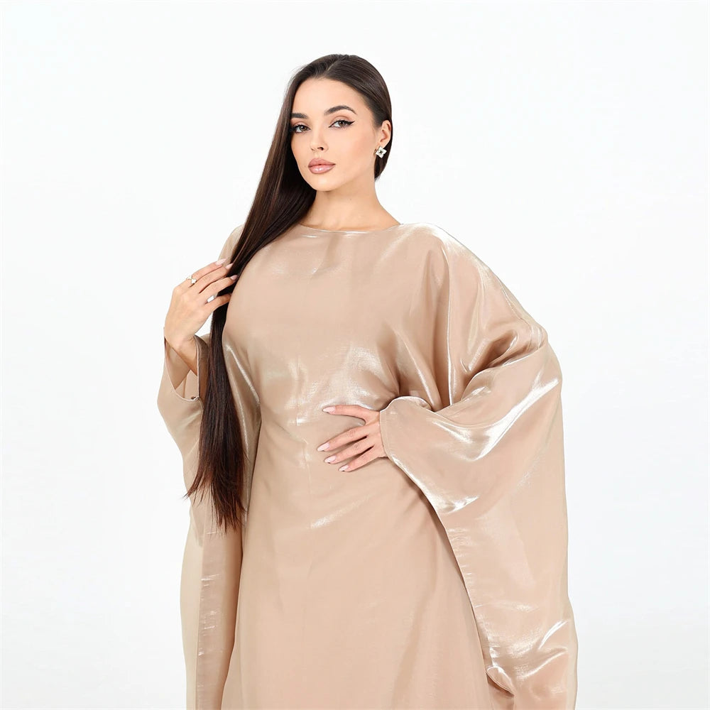 Batwing Butterfly Satin Abaya Dubai Luxury Muslim Kaftan Maxi Dress Abayas For Women Kebaya Robe Caftan Marocain Femme Vestidos.
