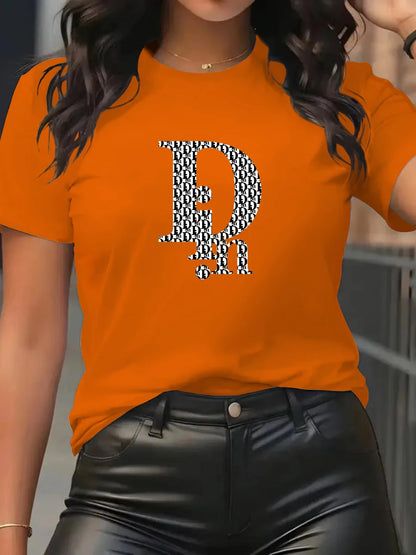 Din Women's T-Shirt Fashion Casual Crew Neck Short Sleeve Cotton Tees Tops Summer Streetwear Luxury Brand T-shirt.