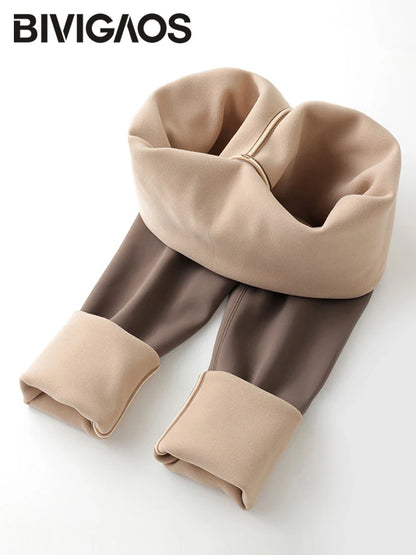 BIVIGAOS Autumn High Waist Seamless Rabbit Fleece Shark Leggings Women Winter Clothes Warm Leggings Sexy Slim Casual Leggings.