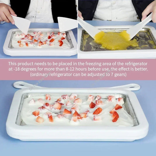 Mini Fried Yogurts Yogurt Frozen Pan Ice Cream Maker Machine Rolled Ice Cream Maker with 2 Spatulas Fry Ice Plate Home Use.