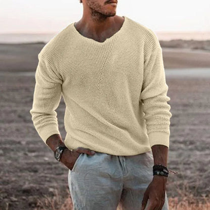 European and American Fashion Men's Knitted Sweater Casual Loose Sweater V-neck Long Sleeved Pullover Sweater Plus Size Jacket.
