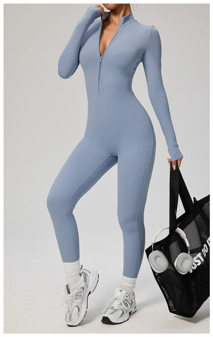 TRY TO BN Sports Yoga Jumpsuit Long Sleeves Zipper Sportswear Fitness Pants Workout Bodysuit One Piece Tights Women Gym Clothing.
