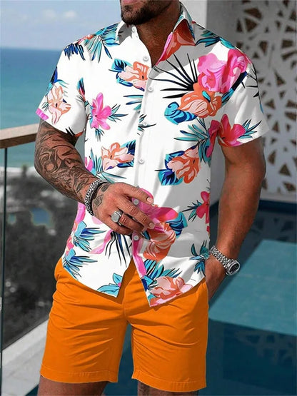 A Comfortable Summer Men's Suit Featuring Short-sleeved Shirts And Loose Shorts, A Two-piece Outdoor Fashion Set.