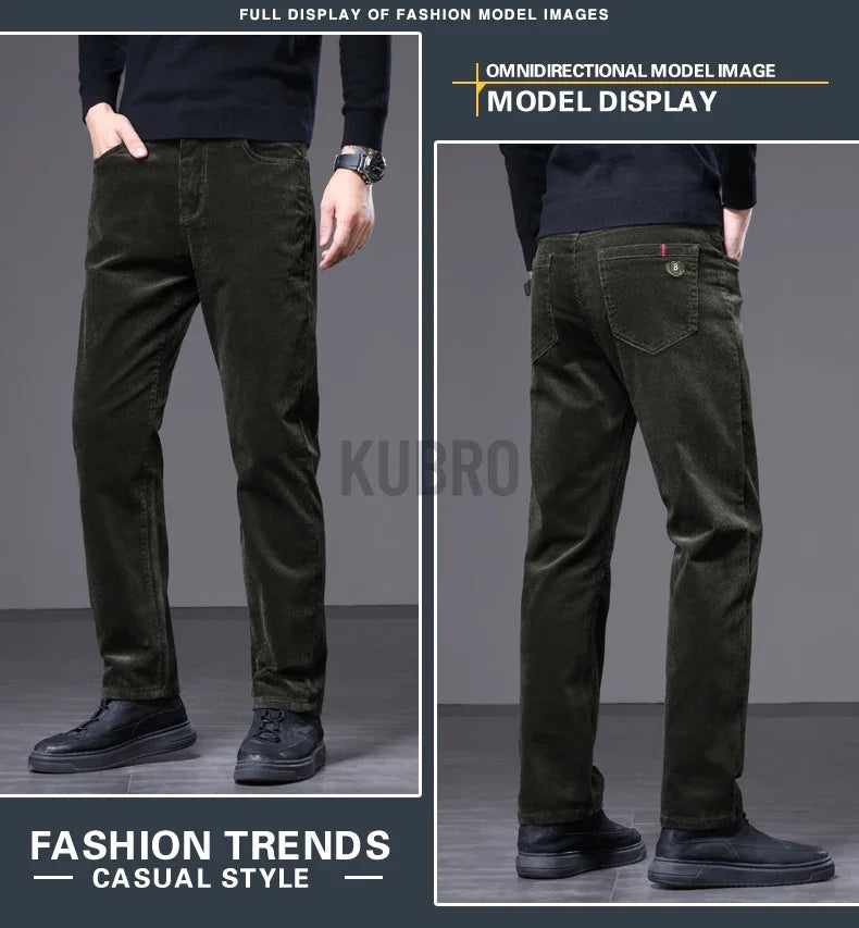 KUBRO High Quality Corduroy Fabric Men's Business Casual Trousers Autumn Korean Style Small Straight Slim Versatile Cargo Pants.