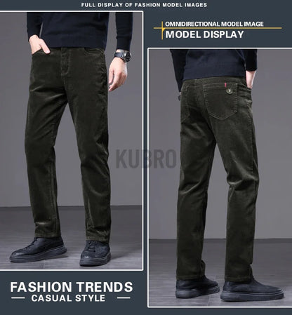 KUBRO High Quality Corduroy Fabric Men's Business Casual Trousers Autumn Korean Style Small Straight Slim Versatile Cargo Pants.