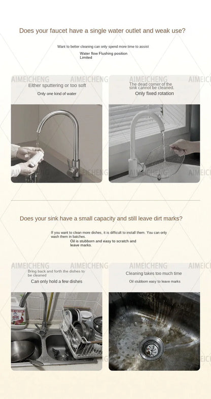 Heißer verkauf Edelstahl Wasserfall Küche Waschbecken Mit Messer Halter Digital Display Wasserhahn Set Geprägte Extra Große Einzigen Slot