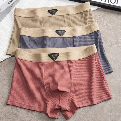 3 Teile/paket 100% Baumwolle Solide Stricken Gestreiften männer Höschen Super Weiche Hygroskopischen Atmungsaktive Boxer Hohe Elastische Taille Mann Unterwäsche