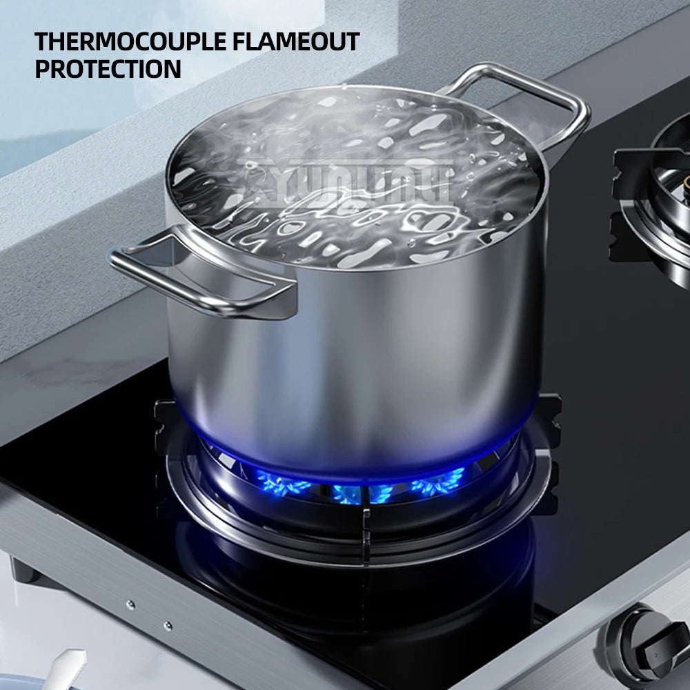 Household Desktop Natural Gas Liquefied Gas Timing Stove Double-Hole Fierce Fire Kitchen Cooker Tool.