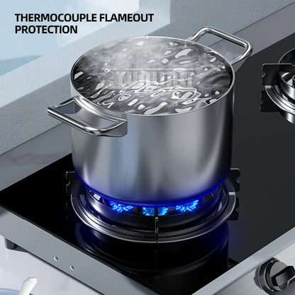 Household Desktop Natural Gas Liquefied Gas Timing Stove Double-Hole Fierce Fire Kitchen Cooker Tool.