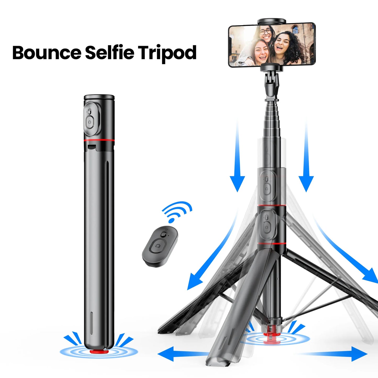 TT01 1770mm All-in-one Auto Pop Open Tripod Bluetooth Remote Tripod Bounce Selfie Stick Phone Holder for Vlog/Video.