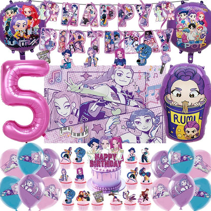K Pop Dämonenjäger Party Ballon Kind Mädchen Alles Gute zum Geburtstag Party Dekoration Set 1-9. Nummer Ballon Banner Hintergrund Babyparty