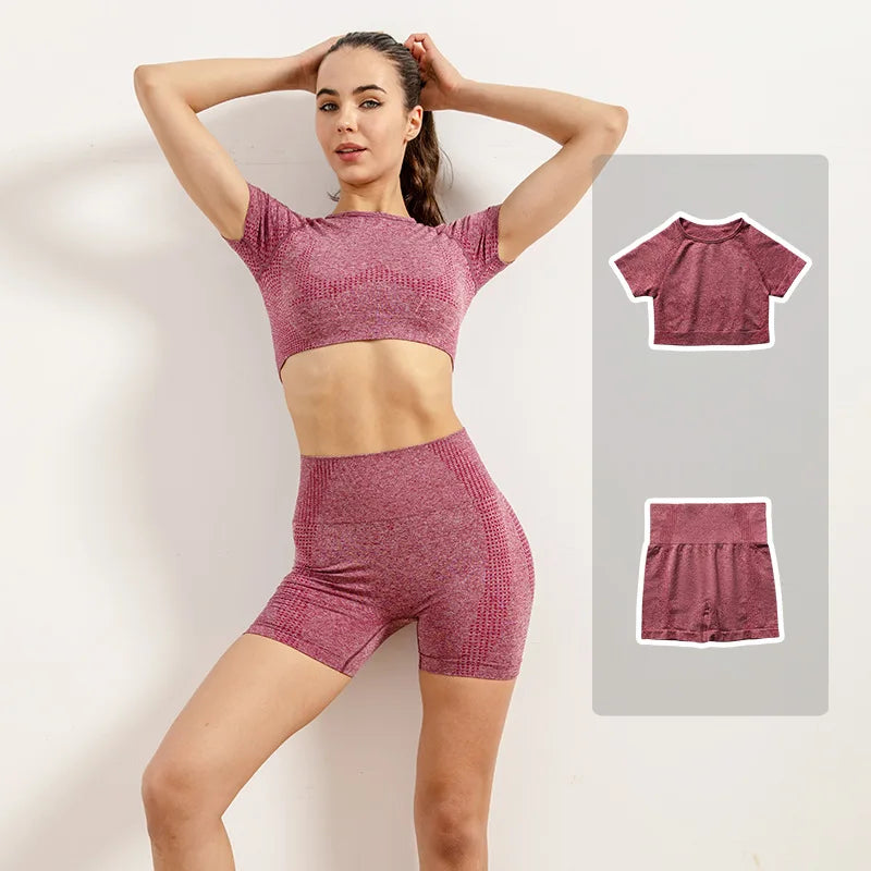 Women Vital Seamless Yoga Fitness Clothing Set High Waist Gym Leggings Crop Tops Sports Tracksuit Plush Up Sports Outfits