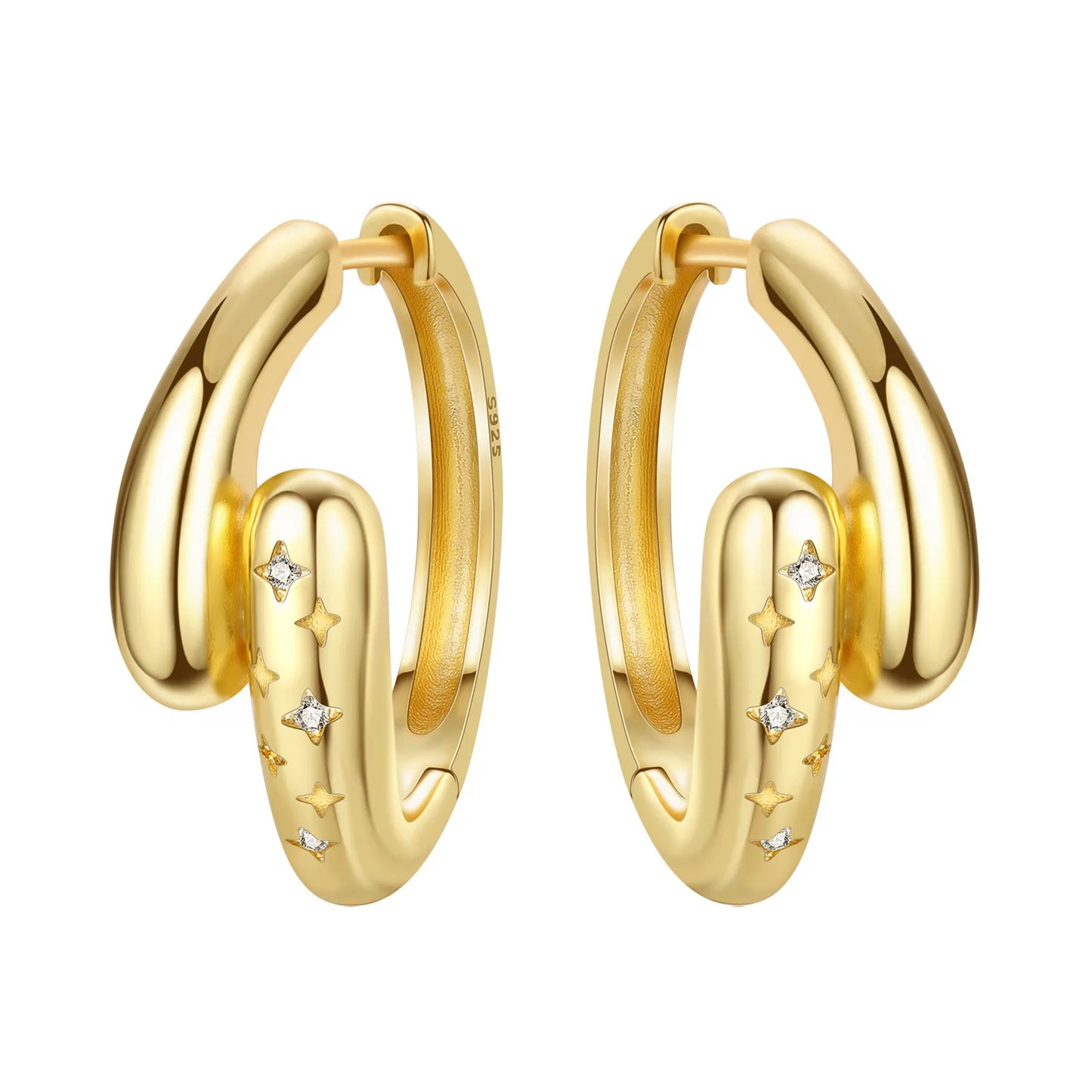 Original 2025 S925 Sterling Silver Zircon 18K Gold Lining Vintage Hoop Earrings for Women Birthday Party Wedding Gift Jewellery