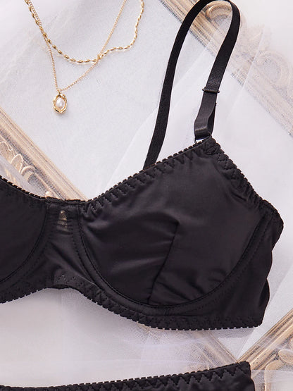 Ladies Smooth Comfortable Thin Underwear Women Sexy Nightwear Inner Solid Color Sleep Underwear Bra Set.