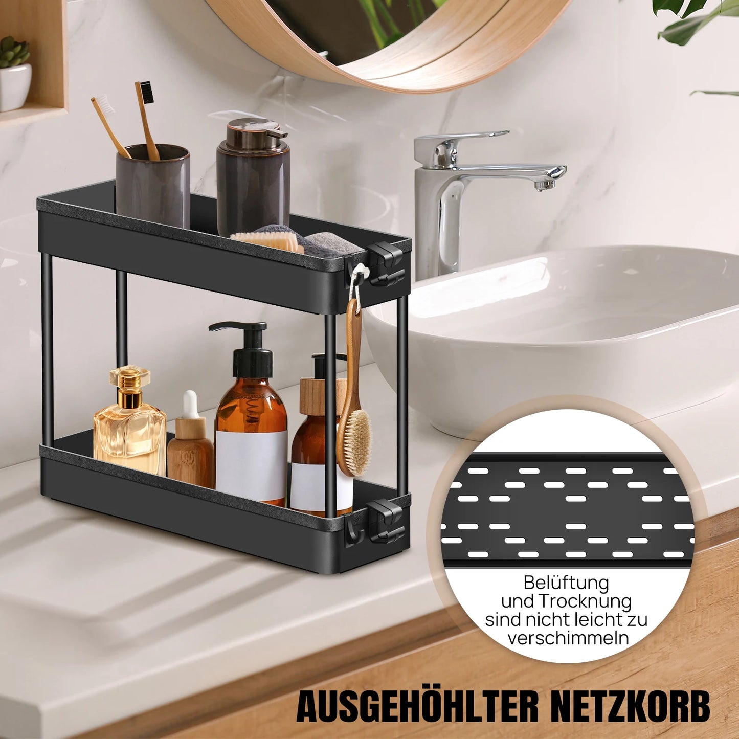 Pipishell Slim Aufbewahrungswagen mit Rädern, Badezimmerwagen-Organizer, Badezimmer-Aufbewahrung, klein, Rollwagen für Badezimmer, Waschküche