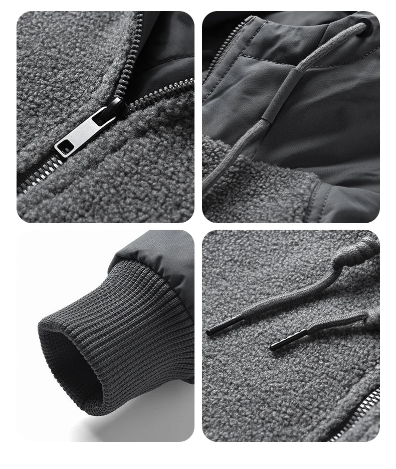 Outdoor Hiking Jacket Winter Fleece Windproof Camping Fishing Hooded Jacket Male Thick Warm Trekking Climbing Skiing Casual Coat.