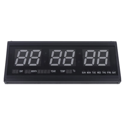 Übergroße digitale LED-Wanduhr – steckbar, automatischer Dimmer, großer Kalender und Thermometer (blau schwarz)