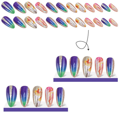 24pcs/set short medium long fake nails for Spring summer season gradient peach flowers butterfly heart press on false nail art.