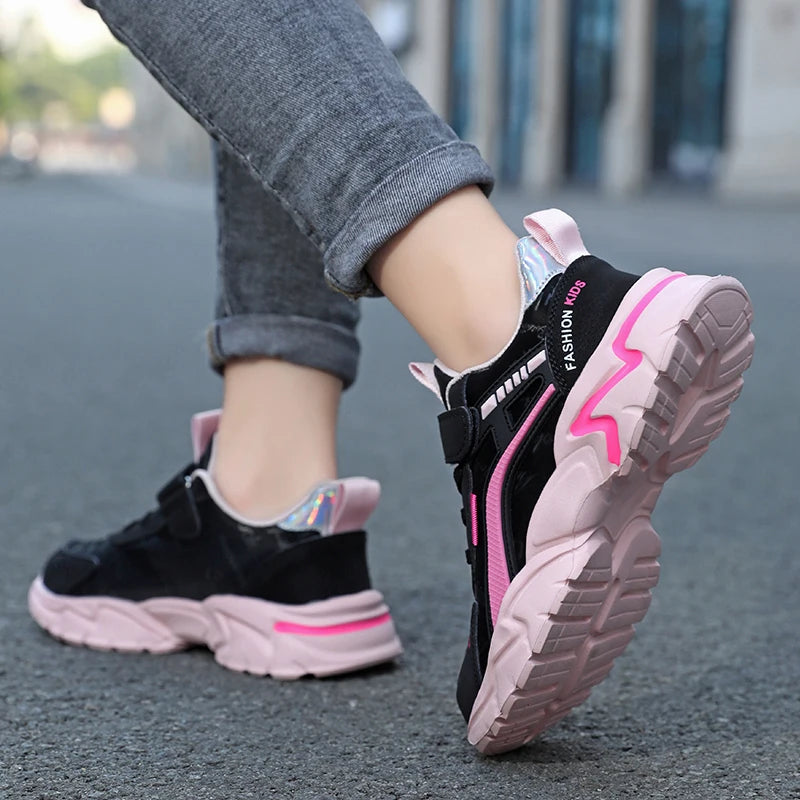 Kids Casual Pink Girls Leather Shoes Fashion For 7-15y Lightweight Running Young Student's Children Sports Girl's Shoe NBGAGA.