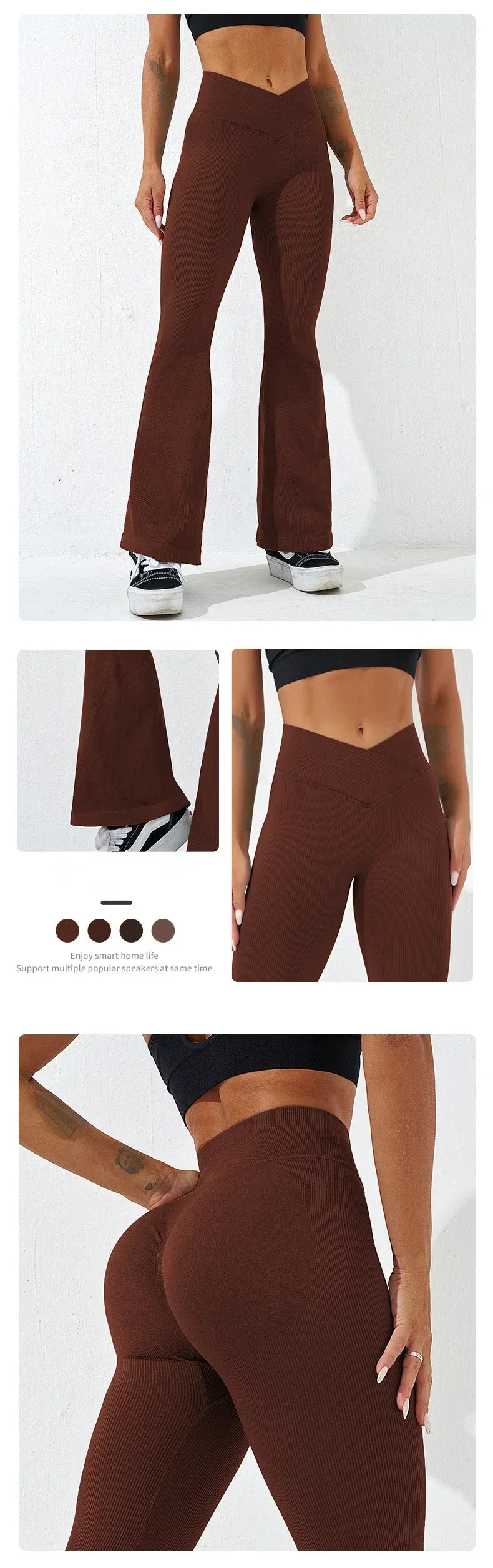 Sexy Slim Flared Pants Cross Waist Legging Women Seamless Gym Running Cycling Knit Yoga Stretch Butt Lift High Waist Pants.