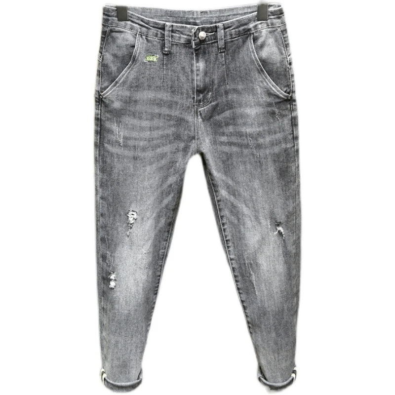 Y2k  Men Fashion Stylish Brand Denim Pants High Quality Designer Slim Fit All-match Trousers Casual Stretch Pencil Cropped Jeans.