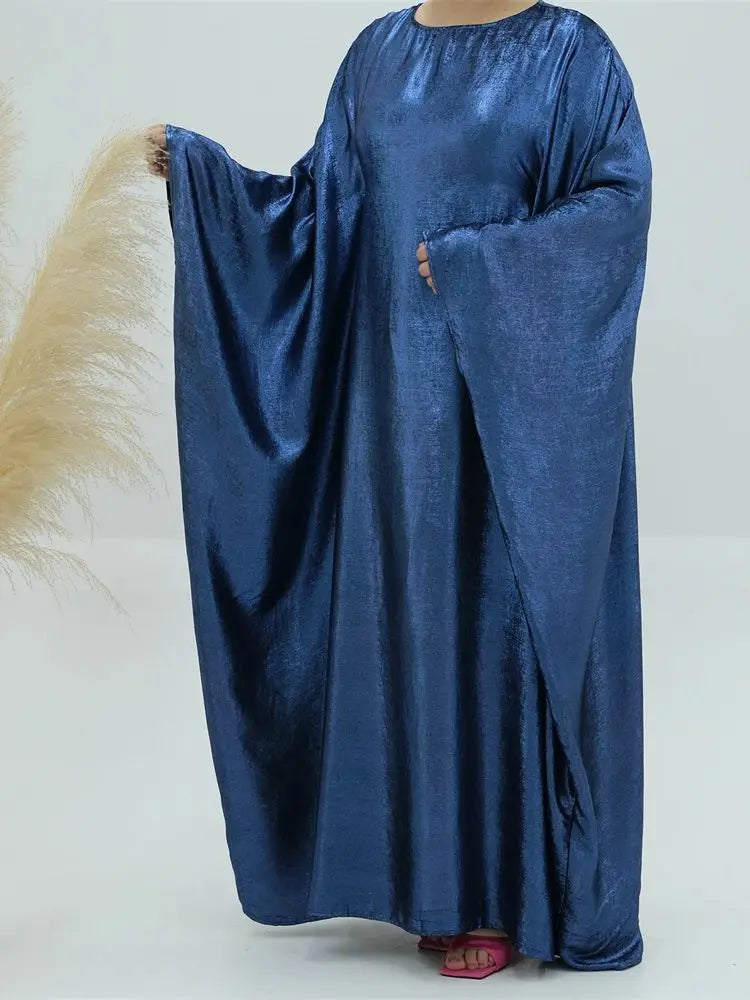 Gradient Color Shiny Batwing Satin Maxi Abaya Dubai Luxury 2024 Abayas For Women Muslim Kaftan Dress Islam Caftan Marocain Femme