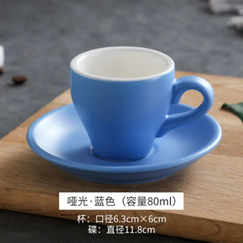 Thickened Ceramic Coffee Cup Set 80ML Italian Espresso Cup Plate Small Cup Colorful with Plate Spoon Drinkware