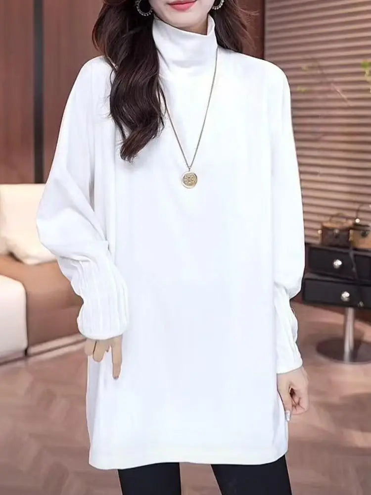 High-necked German Velvet Warm Long-sleeved T-shirt Base Shirt for Women in Autumn and Winter Mid-length Inner Tops.