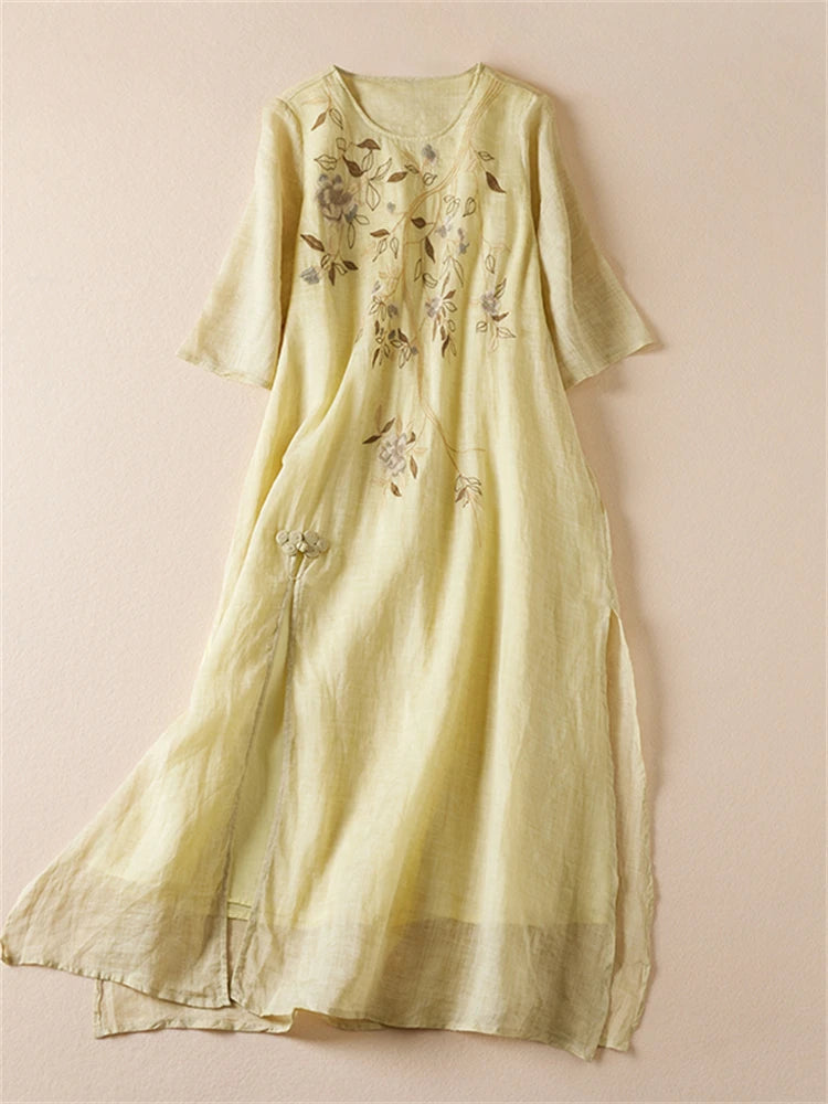 Sommer Druck Vintage Kleider Für Frauen 2025, Neue Casual Lange Dünne Atmungsaktive Kleid Femme Robe Büro Dame Arbeit Elegante Kleidung.