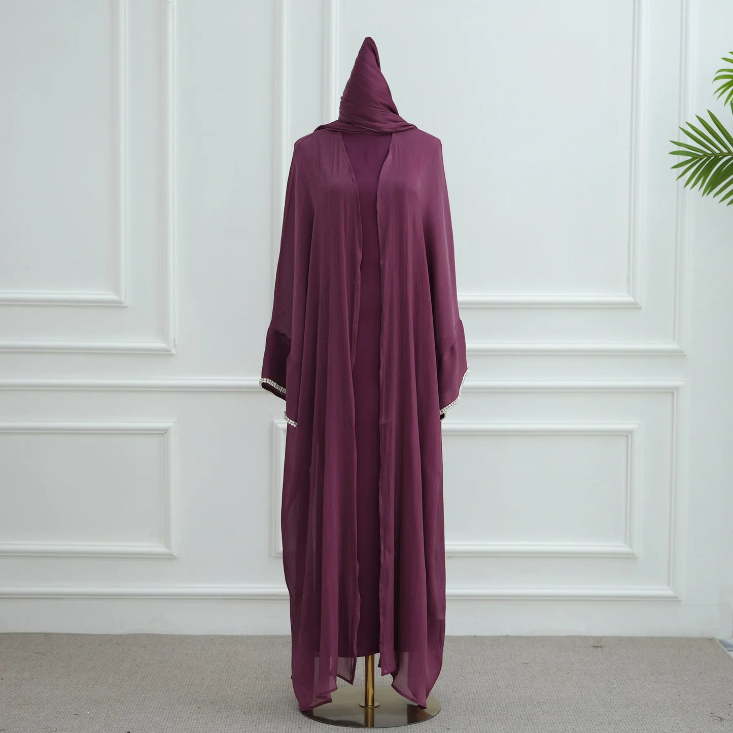 2025 New Abaya Set Shinny Dubai Abaya Cardigan Inner Dress Hijab 3pcs Set Islamic Clothing Women Abaya Muslim Dress