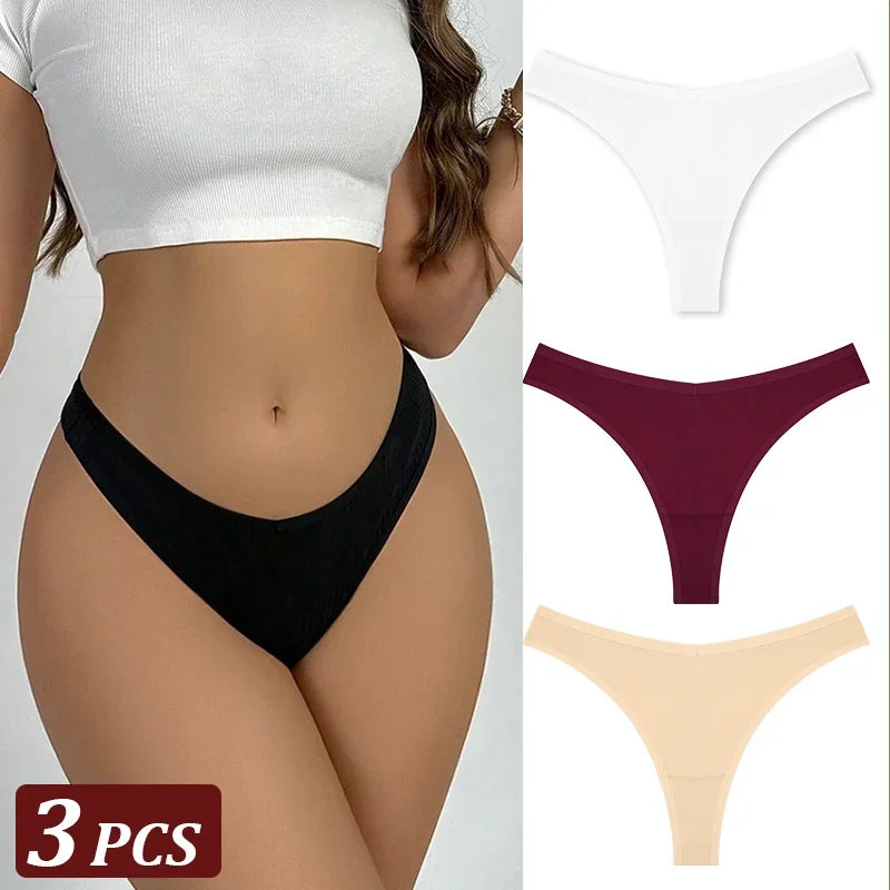 3Pcs/Set Seamless Thong Cotton Women Thin Strap Low Waist High Flexibility Panty Sexy Underwear Ladies Briefs T-back Soft Women