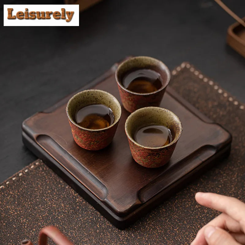 2pc/lot Kiln Change Red Old Rock Mud Horseshoe Teacup Handmade Tea Bowl Single Cups Smelling Cup Jianzhan Master Cups Tea 45ml.