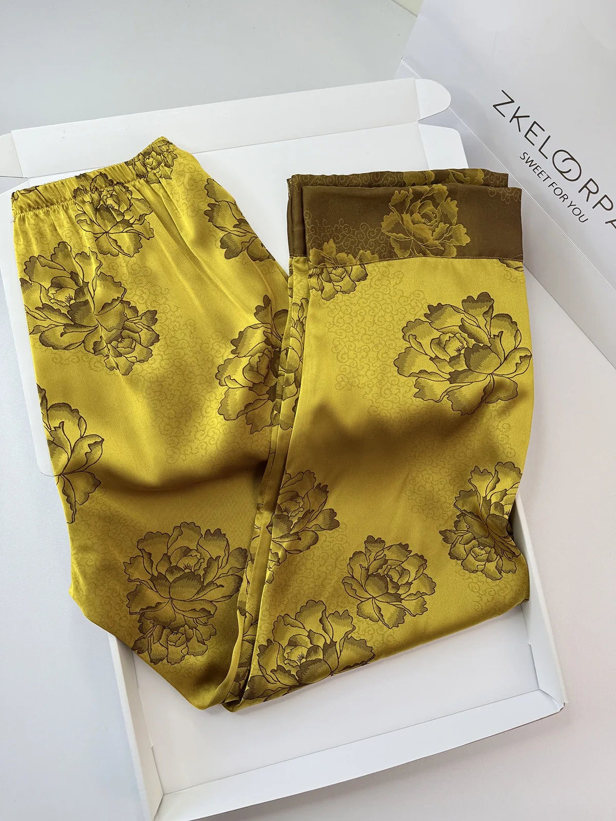 Chinese Style Print Flower 3PCS Pajamas Set Loungewear Summer New Women Sleepwear Short Sleeve Trouser Suit Silk Satin Homewear.