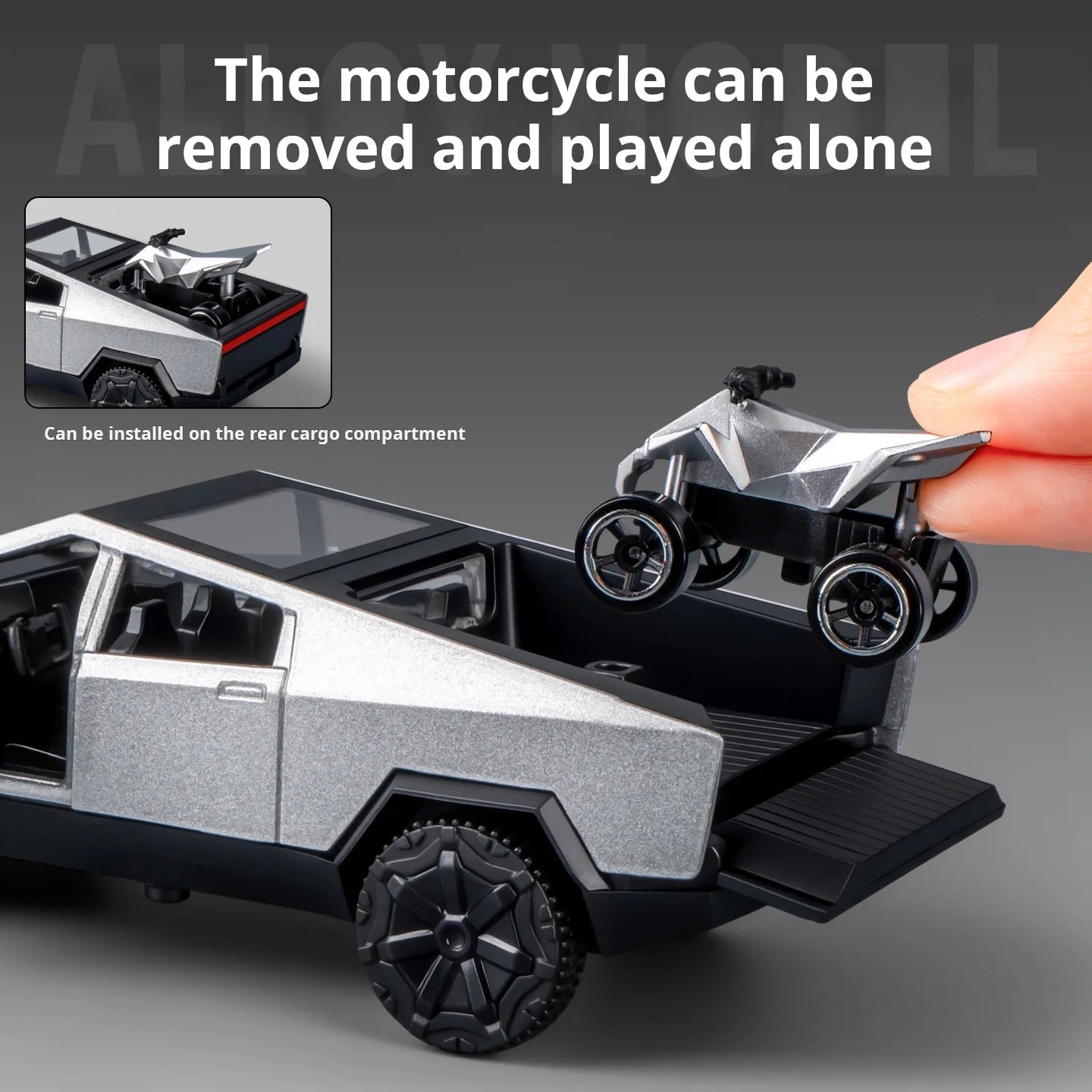 1:36 Cybertruck Toys Off Road Vehicle Die Cast Model Car Beach Motorcycle Hobby Collectible Birthday Gift For Boy.