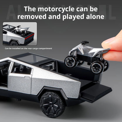 1:36 Cybertruck Toys Off Road Vehicle Die Cast Model Car Beach Motorcycle Hobby Collectible Birthday Gift For Boy.