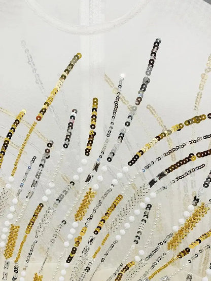 HIGH STREET Newest 2024 Designer Runway Fashion Women's Mesh Splicing Sequin Diamonds Beaded Jumpsuit.