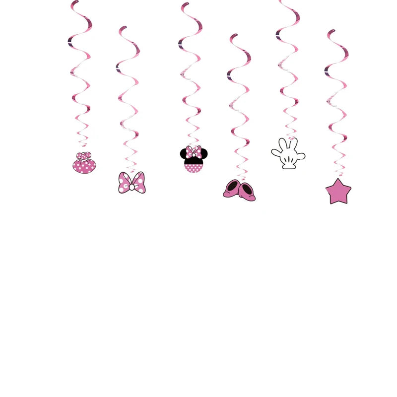 Disney Minnie Mouse Birthday Party Decoration Pink Minnie Paper Cups Plates Napkin Tablecloth Tableware Balloosn Baby Shower Kid.