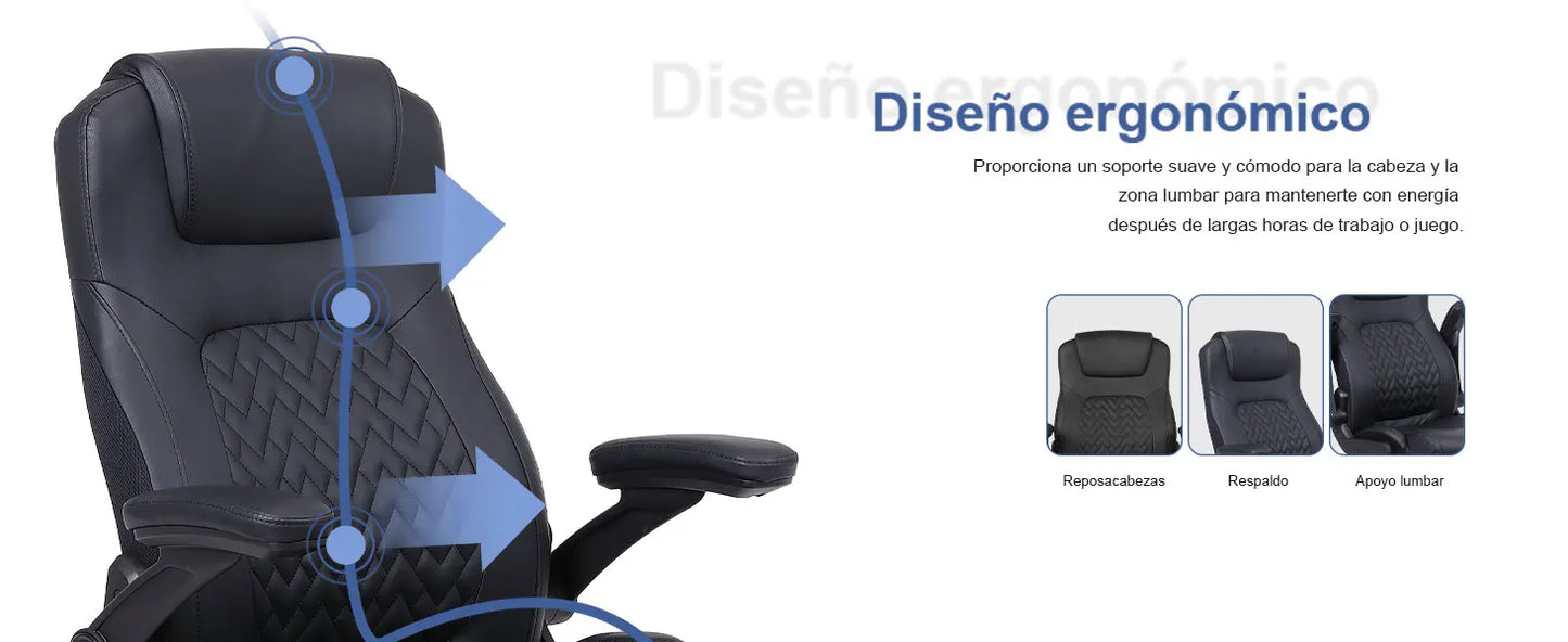 Ralex-Stuhl Ergonomischer Bürostuhl mit 200 kg Tragkraft, PU-Leder-Schreibtischstuhl mit Lordosenstütze und hochklappbaren Armlehnen,