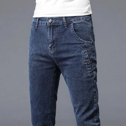 2024 New Men's Skinny Jeans Blue Gray Cotton Elasticity Straight Pencil Foot Slim Fit Fashionable Casual Denim Long Pants Male.