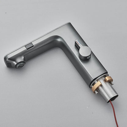 Touchless Sensor Basin Faucet Smart Digital Display Bathroom Sink Faucet Grey Sense Hot Cold Water Mixer Tap Battery Power