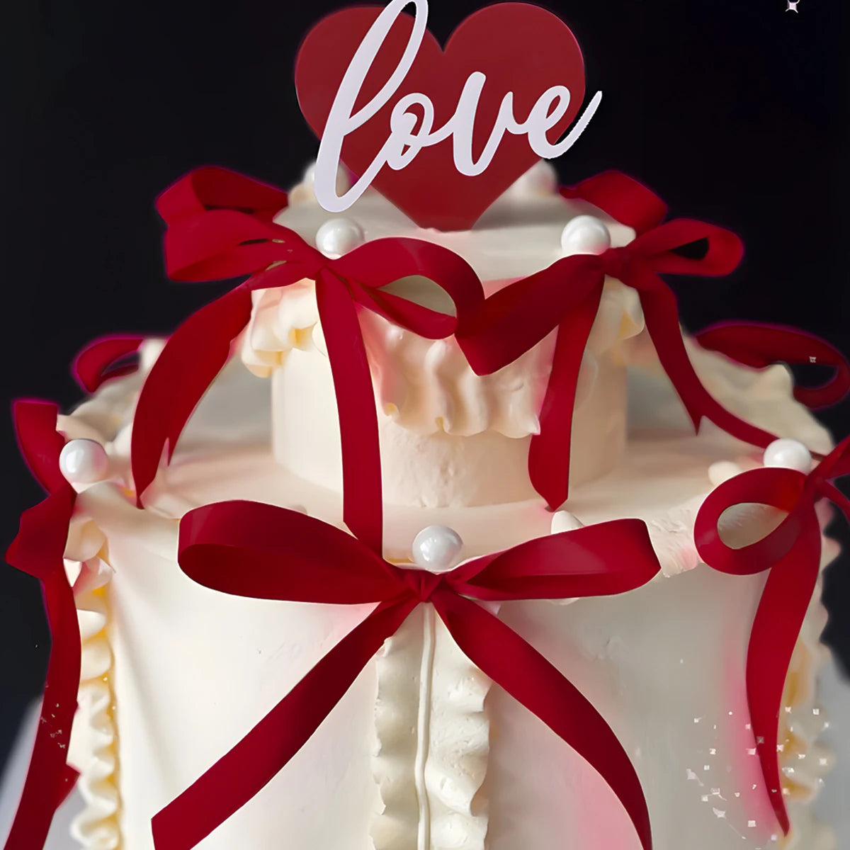 Tortenaufsatz mit Schleife und Schleife „Happy Birthday“-Schild, Kokette-Motto-Party, schwarzer Vintage-Kuchenaufsatz für Herzkuchen, Vintage-Kuchen.