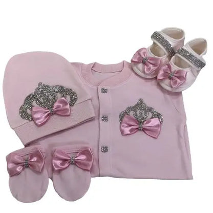 Dollbling Newborn Set Baby's Sets Rhinestone Crown 0-3 Months Hat+Bodysuits+Gloves+Shoes 4 Parts Boy Girl Jumpsuit Clothing