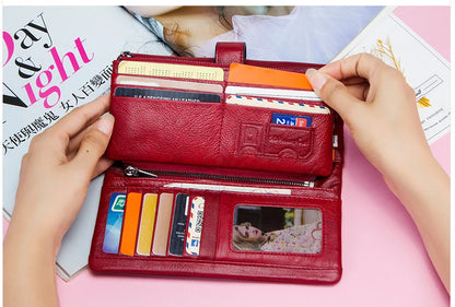 Contact's 100% Genuine Leather Wallet Women Long Coin Purse Hasp Design Clutch Bags Name Engraving Card Holder Wallets Cartera.